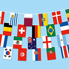 Fahnenkette klein Polyester (8,9m) – Alle 32 WM 2022-Teilnehmerländer